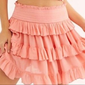 Coral free people ruffle skirt